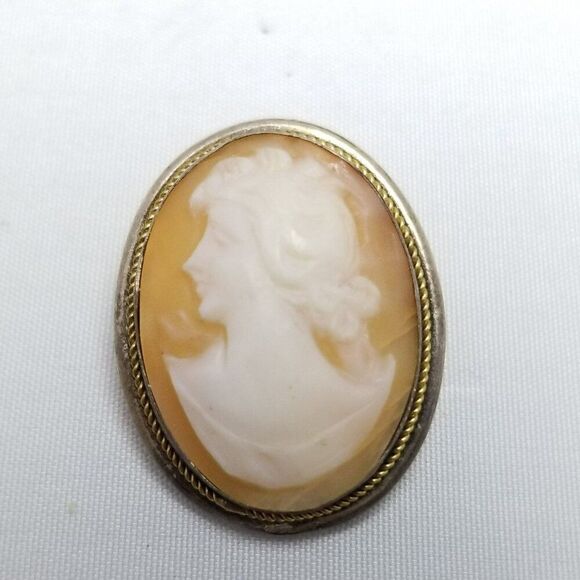 Vintage Carved Shell Cameo Pendant / Brooch Bezel Set 800 Grade Silver Frame - Picture 2 of 7